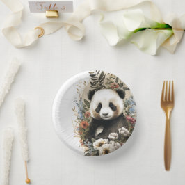 Niedliche Aquarellfarben-Wildblume Panda Bear Gebu Pappteller
