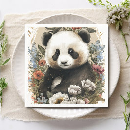 Niedliche Aquarellfarben-Wildblume Panda Bear Gebu Serviette