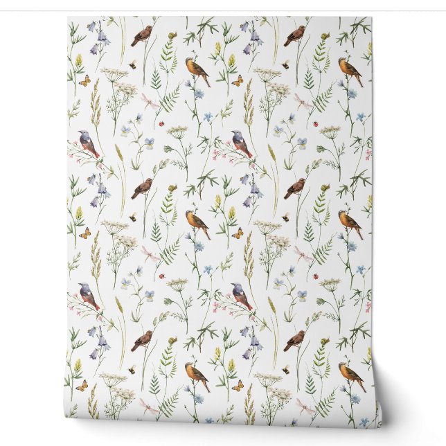 Niedliche Aquarellfarben Wildblume Vogelblume Wohn Tapete (Abrollen)
