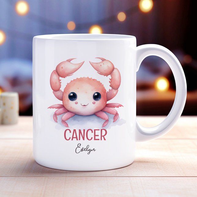 Niedliche Aquarellfärbung Kaffeetasse (Cute Watercolor Illustration of Cancer Zodiac Name Coffee Mug)