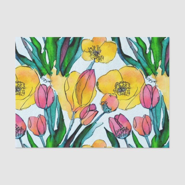 Niedliche Aquarellgarten Geburtstag Seidenpapier (Vorderseite)