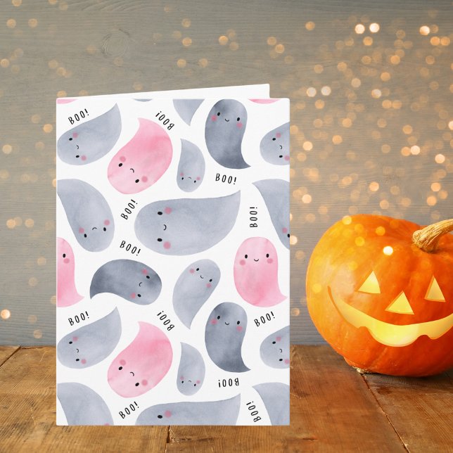 Niedliche Aquarellgeister mit Boo! TextHalloween Karte (Von Creator hochgeladen)