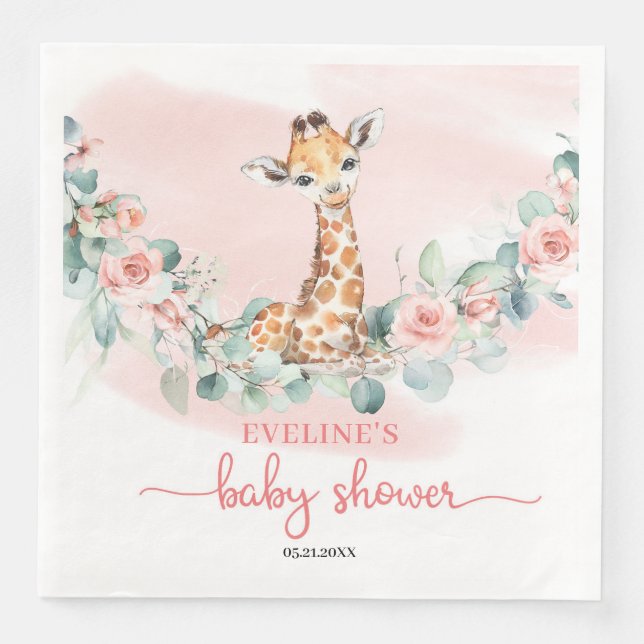 Niedliche Aquarellgiraffe Eukalyptus und Rose mit  Serviette (Vorderseite)