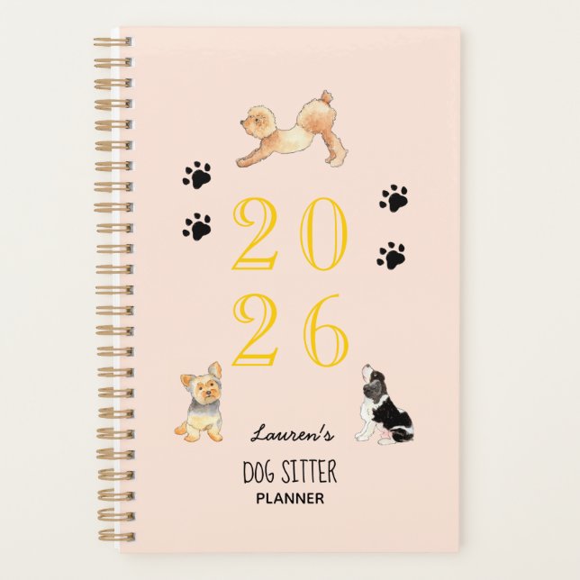 Niedliche Aquarellhunde, Hundesitter-Planer 2026 Planer (Vorderseite)