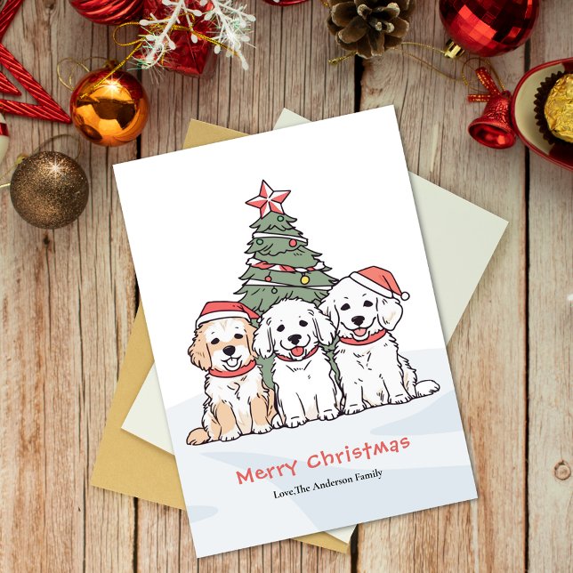 Niedliche Aquarellhunde mit Weihnachtsmannmützen W Feiertagskarte (Von Creator hochgeladen)