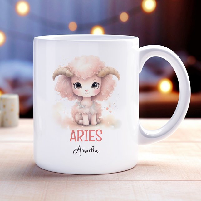 Niedliche Aquarellillustration von Aries Zodiac Kaffeetasse (Cute Watercolor Illustration of Aries Zodiac Name Coffee Mug)