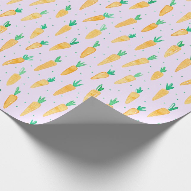 Niedliche Aquarellkarotten lilac Geschenkpapier (Ecke)
