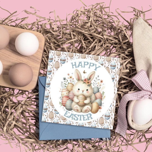 Niedliche Aquarellkarte Bunny Osterflache Grußkart (Cute watercolor Bunny Easter flat Greeting Card)