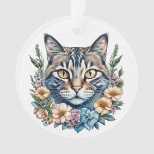 Niedliche Aquarellkatze mit Blume Weihnachten Ornament