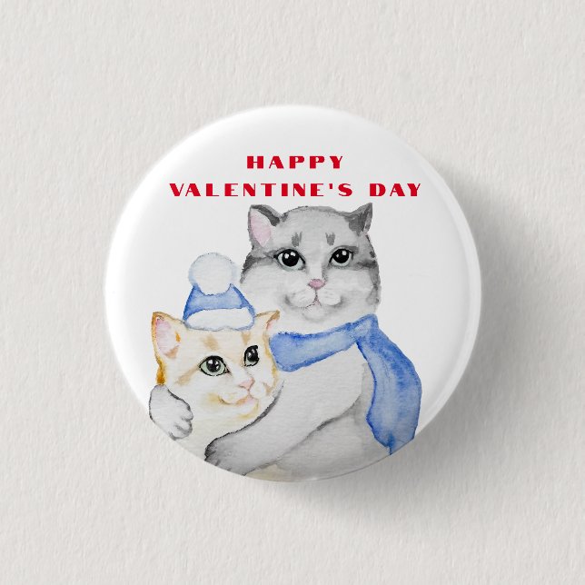 Niedliche Aquarellkatzen am Valentinstag Button (Vorderseite)
