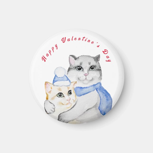 Niedliche Aquarellkatzen am Valentinstag Magnet (Vorne)
