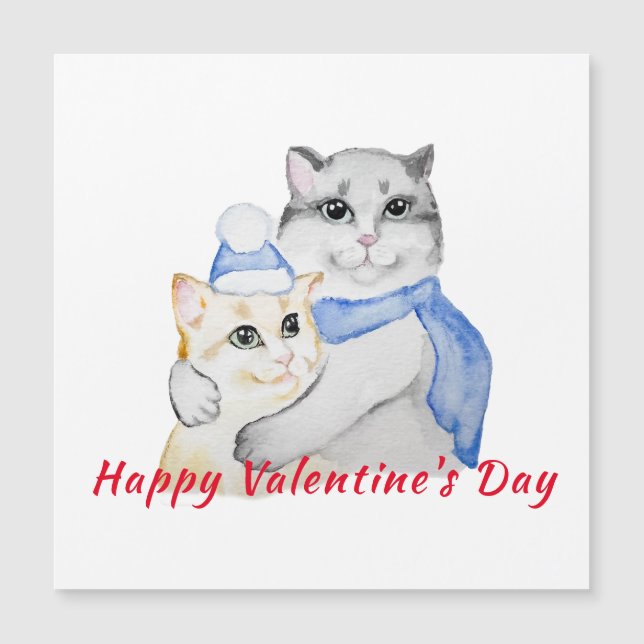 Niedliche Aquarellkatzen am Valentinstag Magnetkarte (Vorderseite)