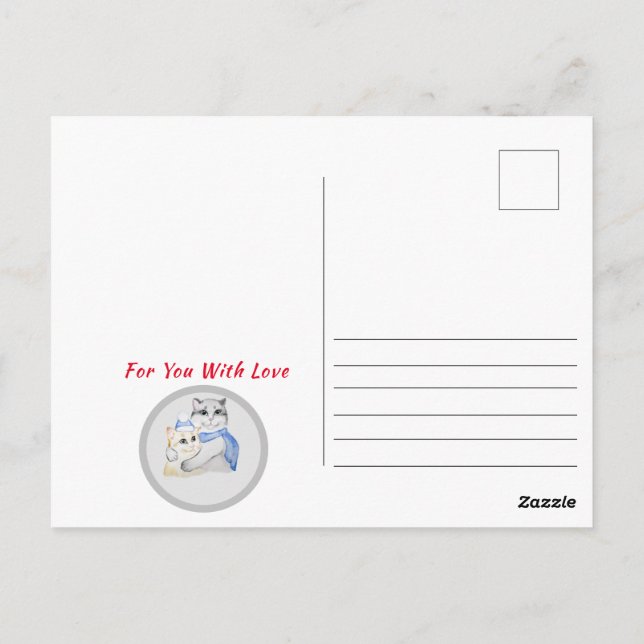 Niedliche Aquarellkatzen am Valentinstag Postkarte (Rückseite)