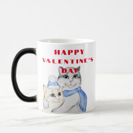 Niedliche Aquarellkatzen am Valentinstag Verwandlungstasse