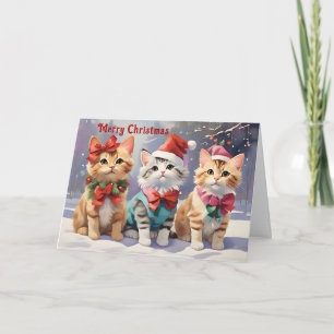 Niedliche Aquarellkatzen feiern Weihnachten Karte