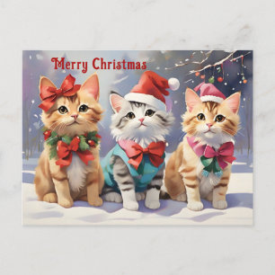 Niedliche Aquarellkatzen feiern Weihnachten Postkarte