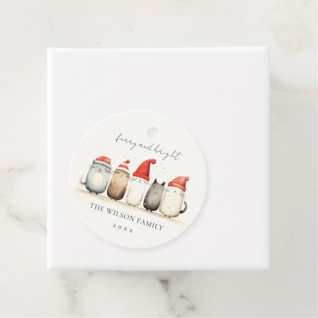 Niedliche Aquarellkatzen Furchen und Helle Weihnac Geschenkanhänger (Beispiel)
