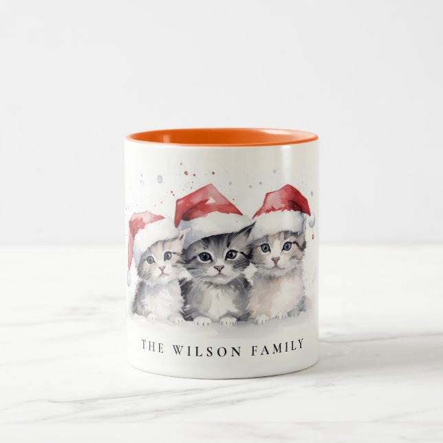 Niedliche Aquarellkatzen Furchen und Helle Weihnac Zweifarbige Tasse (Mittel)