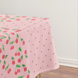 niedliche Aquarellkirsche, schwarze Polka-Punktmus Tischdecke