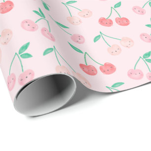 Niedliche Aquarellkirschen in Rosa Geschenkpapier