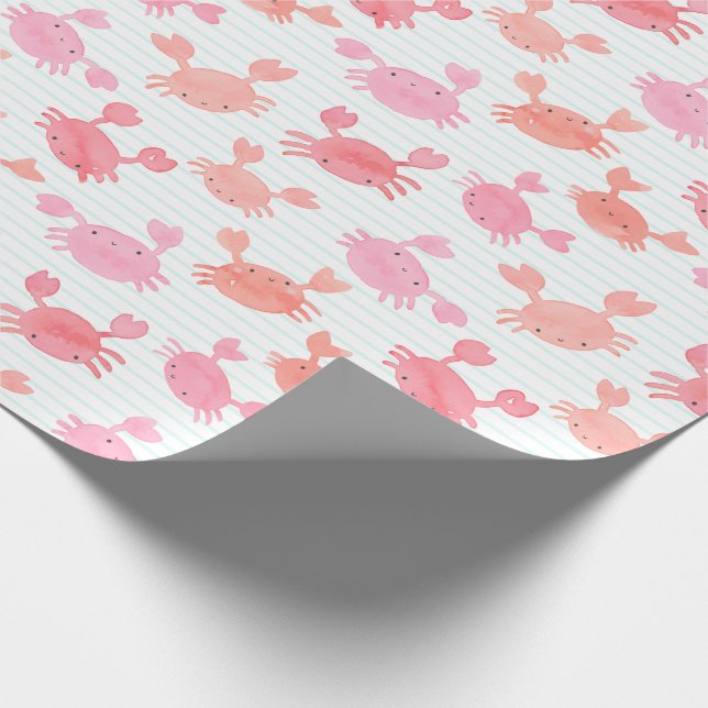 Niedliche Aquarellkrebse auf Minzstreifen Geschenkpapier (Ecke)