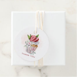 Niedliche Aquarellkuchen, Erdbeere, Blumendanken Geschenkanhänger