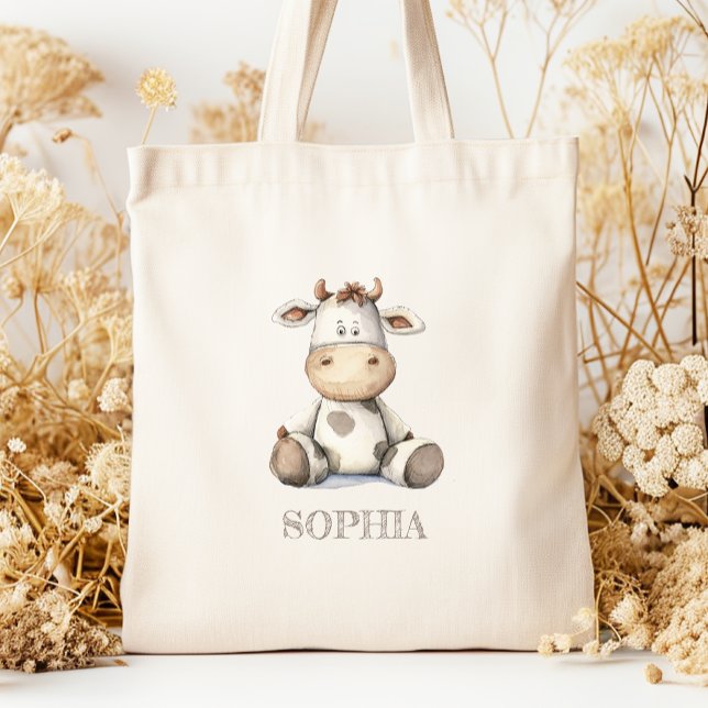 Niedliche Aquarellkuh Kuh Personalisiert Kids' Tragetasche (Von Creator hochgeladen)