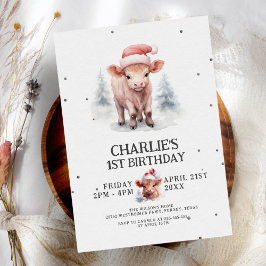 Niedliche Aquarellkühe Kinder Winter Geburtstag Einladung