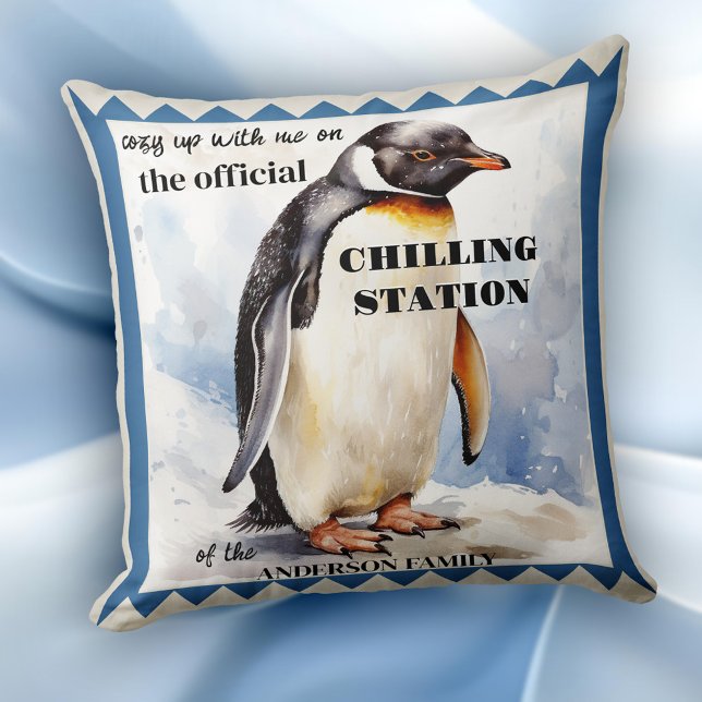 Niedliche Aquarellkühlstation Kissen (Winter pillow featuring a watercolor painting of a cute penguin with your own funny texts)