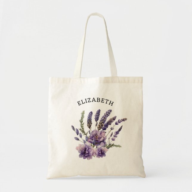 Niedliche Aquarelllavener-Blume Personalisiert Tragetasche (Vorne)