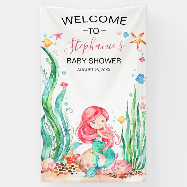 Niedliche Aquarellmaid unter der Meerwasserdusche Banner (Vertikal)