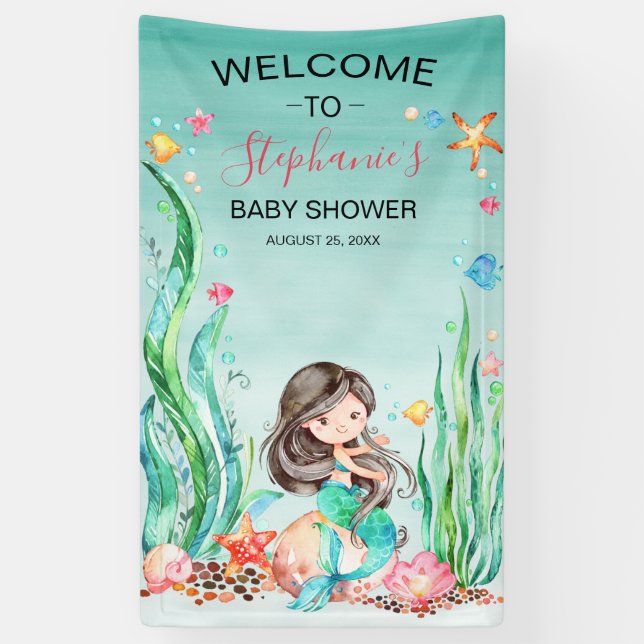 Niedliche Aquarellmaid unter der Meerwasserdusche Banner (Vertikal)