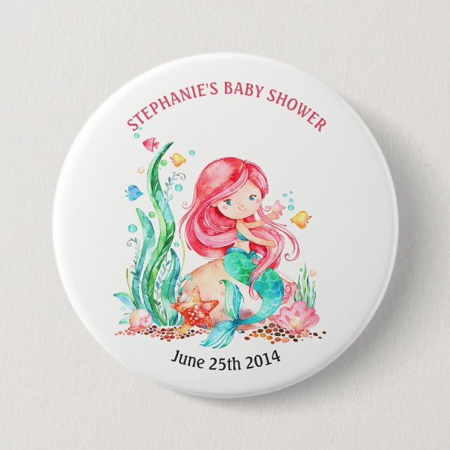 Niedliche Aquarellmaid unter der Meerwasserdusche Button (Vorderseite)
