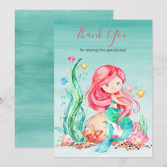 Niedliche Aquarellmaid unter der Meerwasserdusche Dankeskarte (Vorne/Hinten)