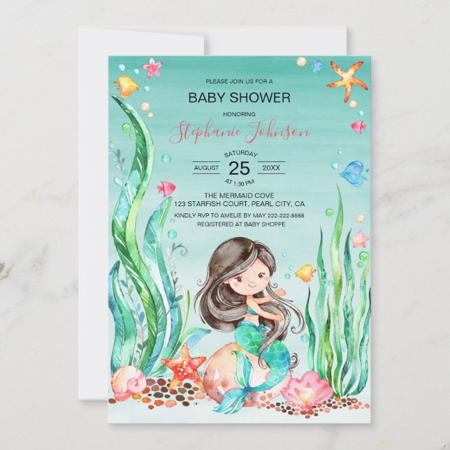 Niedliche Aquarellmaid unter der Meerwasserdusche Einladung (Vorderseite)
