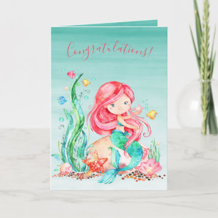 Niedliche Aquarellmaid unter der Meerwasserdusche Karte