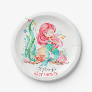 Niedliche Aquarellmaid unter der Meerwasserdusche Pappteller