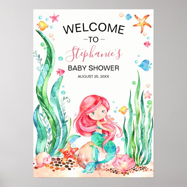 Niedliche Aquarellmaid unter der Meerwasserdusche Poster (Vorne)