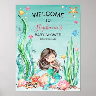 Niedliche Aquarellmaid unter der Meerwasserdusche Poster