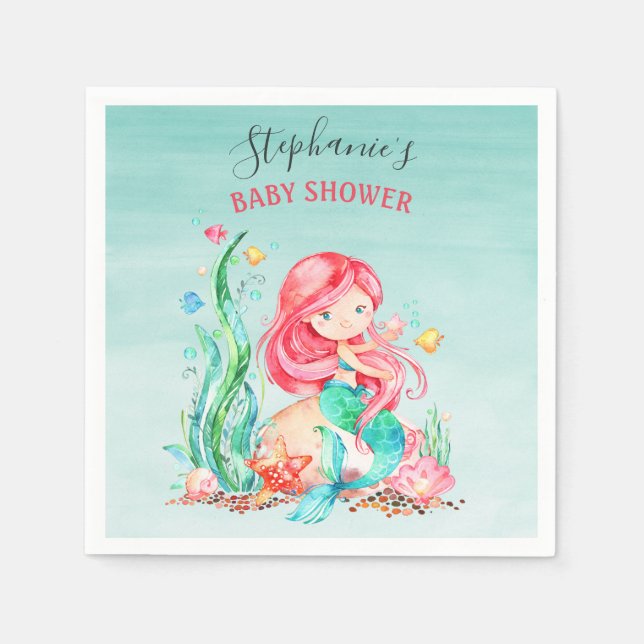 Niedliche Aquarellmaid unter der Meerwasserdusche Serviette (Vorderseite)