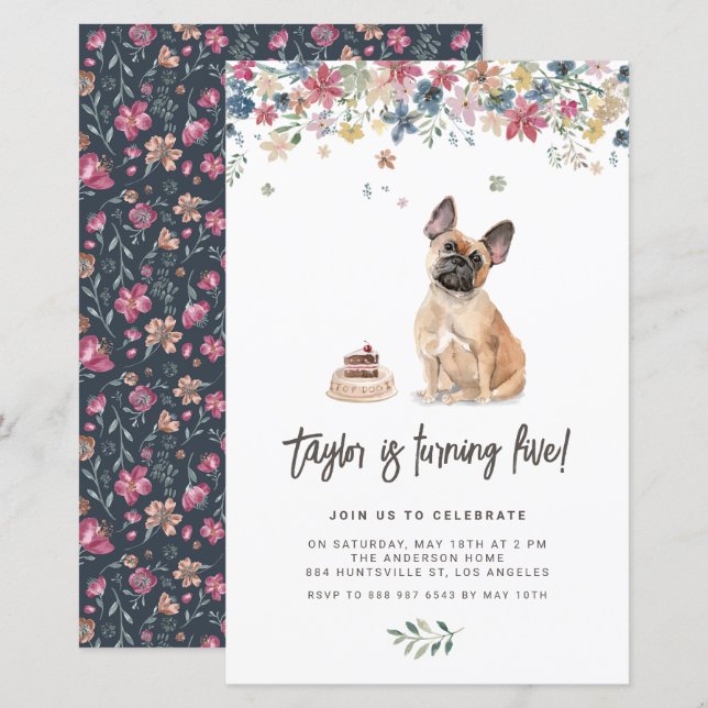 Niedliche Aquarellmauer zum Geburtstag von Bulldog (Vorne/Hinten)