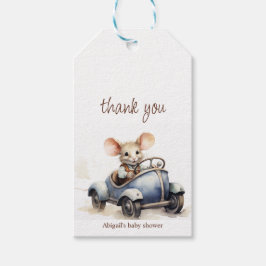 Niedliche Aquarellmäuse in Blue Car Babydusche Geschenkanhänger