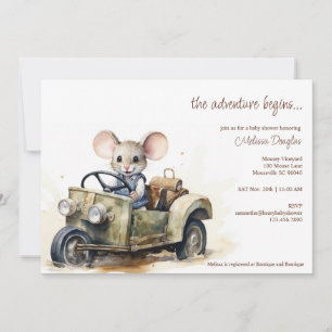 Niedliche Aquarellmäuse in Green Car Baby Dusche Einladung