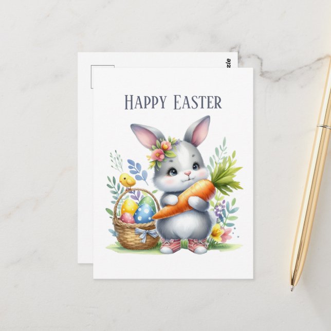 Niedliche Aquarellmeldung Ostern Postkarte (Vorderseite/Rückseite Beispiel)