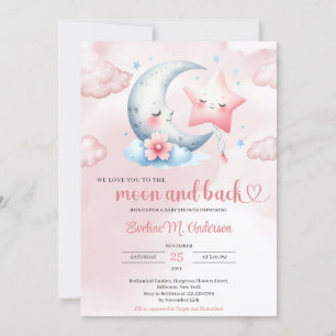 Niedliche Aquarellmond und Rosa-Stern-Babydusche Einladung