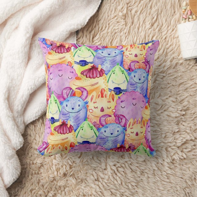 Niedliche Aquarellmonster Kissen (Decke)