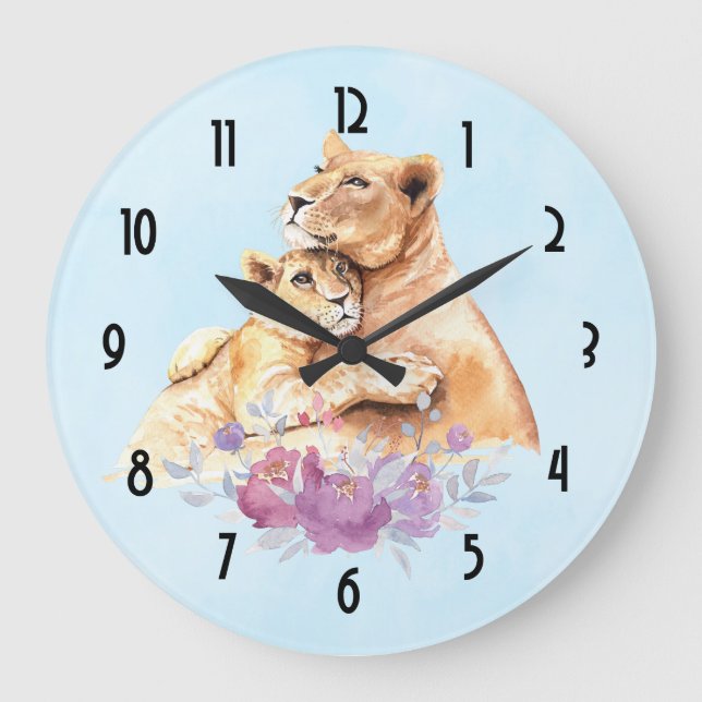 Niedliche Aquarellmütter Große Wanduhr (Vorderseite)