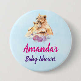 Niedliche Aquarellmütter mit Löwe- und Cub-Babydus Button