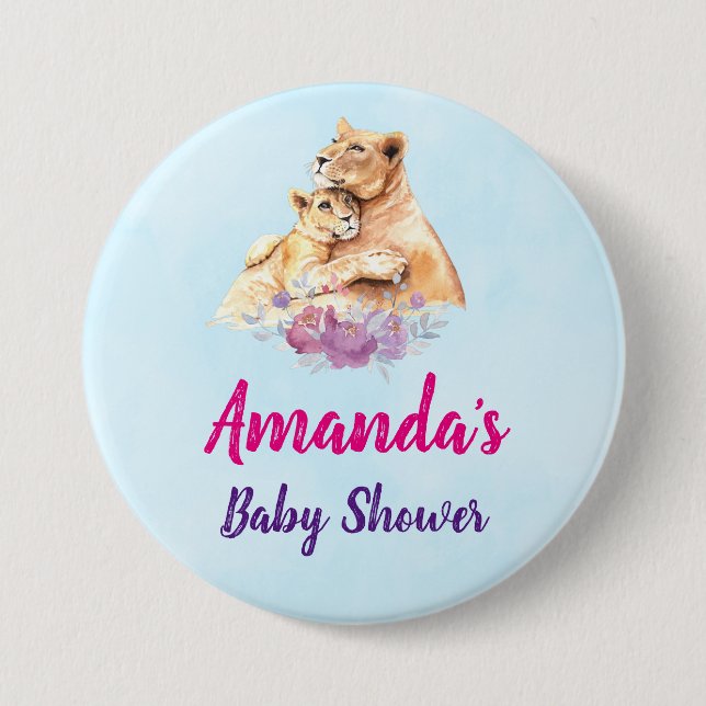 Niedliche Aquarellmütter mit Löwe- und Cub-Babydus Button (Vorderseite)