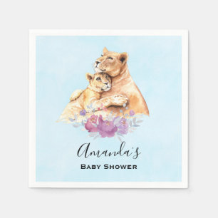 Niedliche Aquarellmütter mit Löwe- und Cub-Babydus Serviette